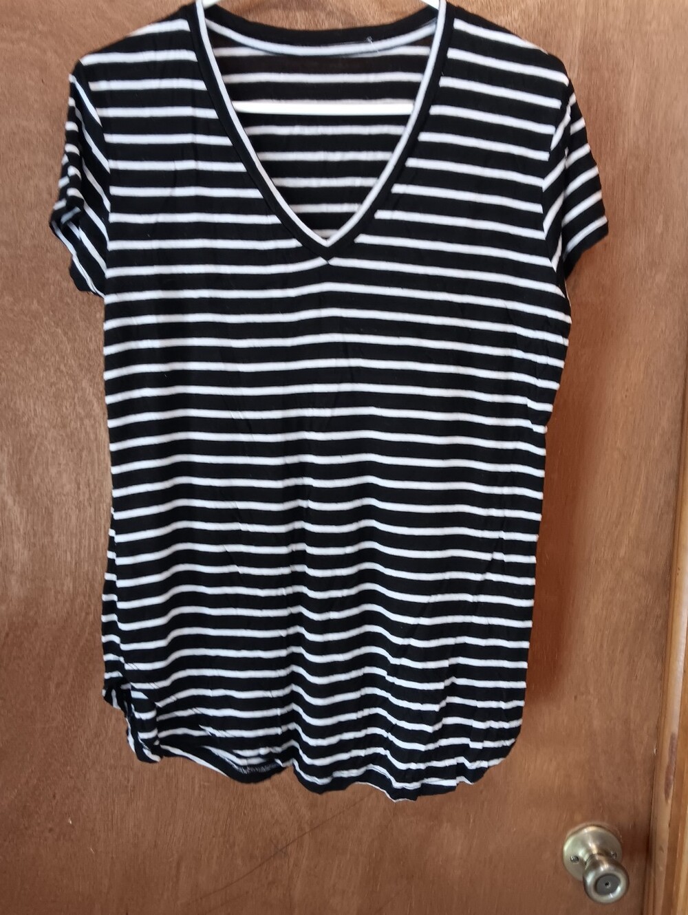 Black & White Striped V-Neck Women's Top